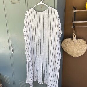 Striped White and Black kimono cover up